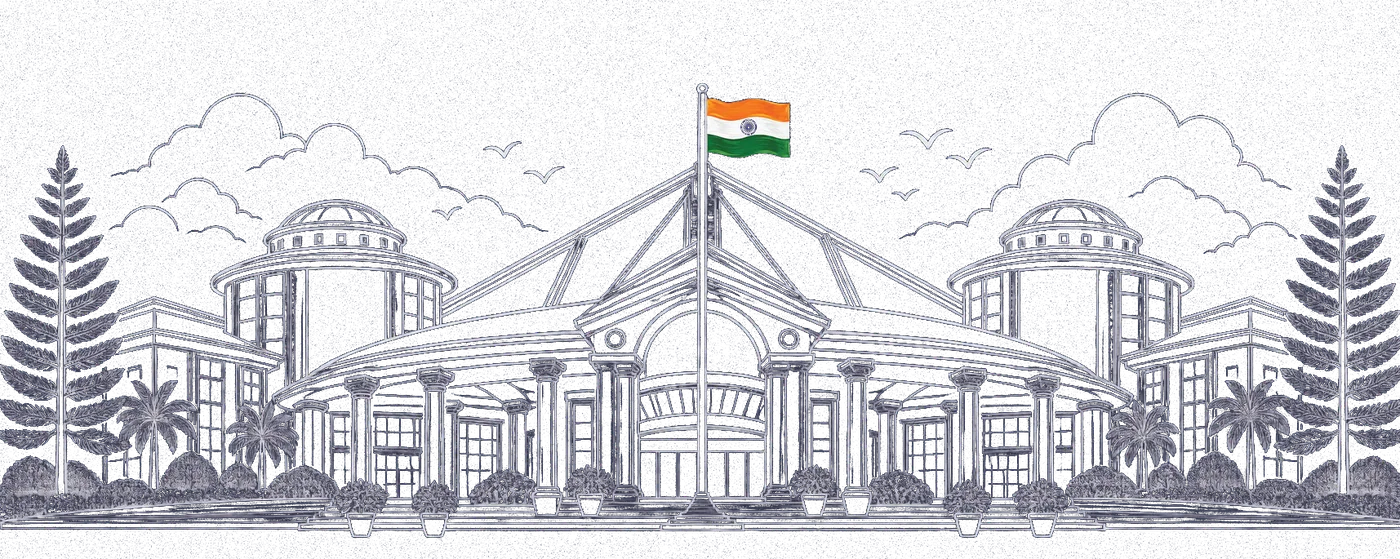 Fine line-art illustration of Maquinez Palace Auditorium, Campal, Panaji